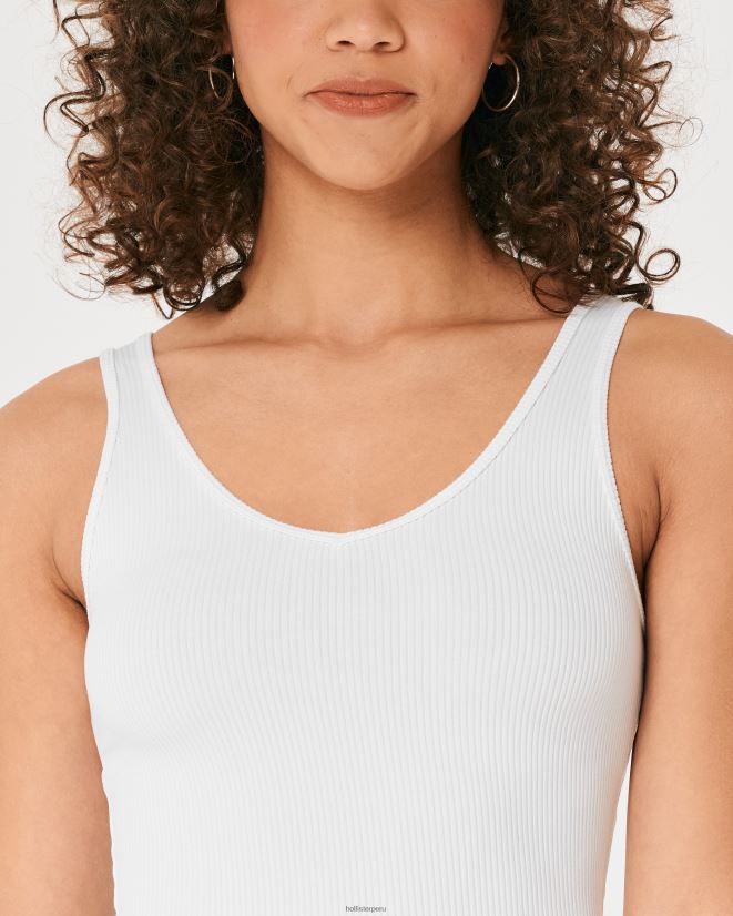 educación física Hollister Camiseta sin mangas de tela acanalada sin costuras con cuello en V blanco 086N6231 mujer tapas
