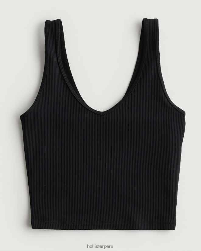 educación física Hollister Camiseta sin mangas de tela acanalada sin costuras con cuello en V negro 086N6220 mujer tapas