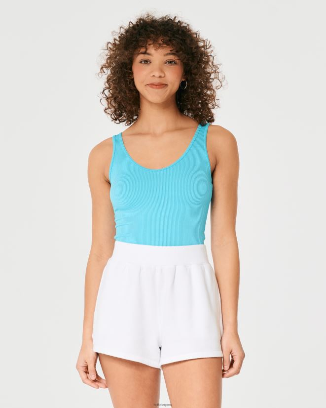 educación física Hollister Camiseta sin mangas de tela acanalada sin costuras con cuello en V turquesa 086N62366 mujer tapas