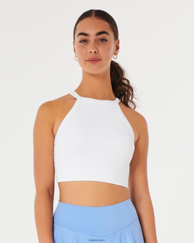 educación física Hollister Sujetador de cuello alto sin costuras de canalé Gilly Hicks blanco 086N62285 mujer tapas