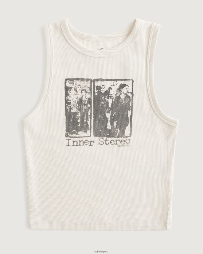 educación física Hollister Tanque gráfico estéreo interno acanalado crema 086N62303 mujer tapas