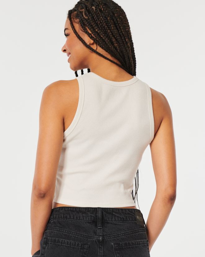 educación física Hollister Tanque gráfico estéreo interno acanalado crema 086N62303 mujer tapas