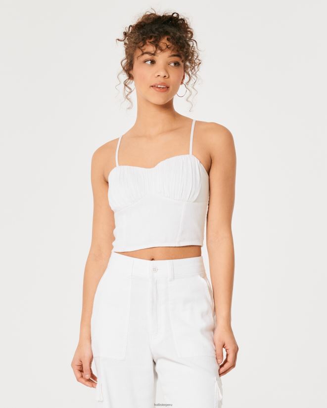 educación física Hollister blusa fruncida en mezcla de lino blanco 086N62334 mujer tapas