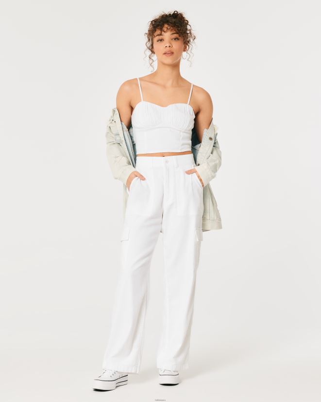 educación física Hollister blusa fruncida en mezcla de lino blanco 086N62334 mujer tapas