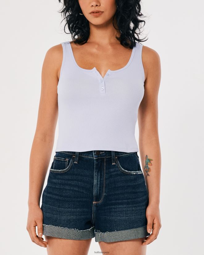 educación física Hollister camiseta henley con cuello redondo acanalado azul claro 086N62255 mujer tapas