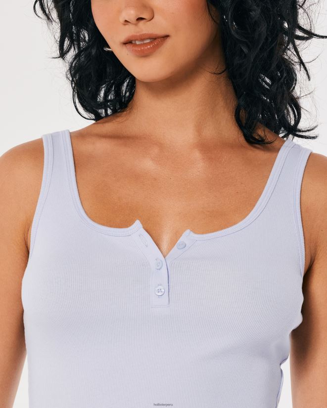 educación física Hollister camiseta henley con cuello redondo acanalado azul claro 086N62255 mujer tapas