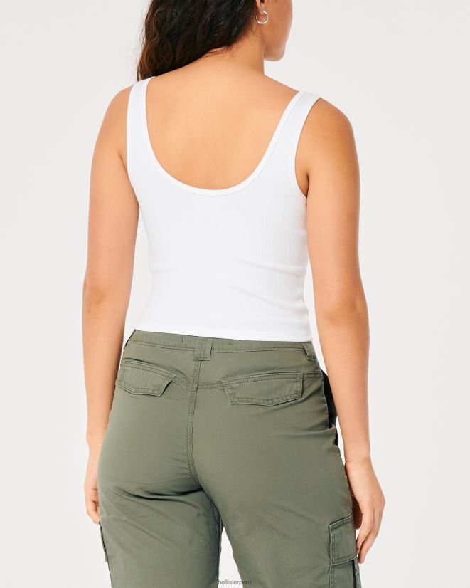 educación física Hollister camiseta henley con cuello redondo acanalado blanco 086N62368 mujer tapas