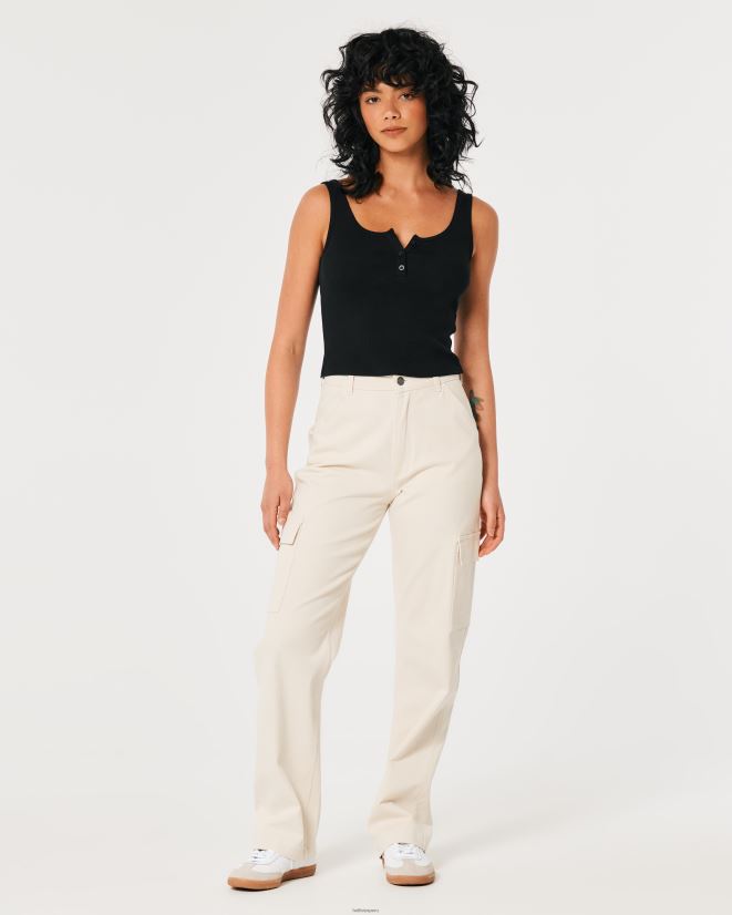 educación física Hollister camiseta henley con cuello redondo acanalado negro 086N62104 mujer tapas