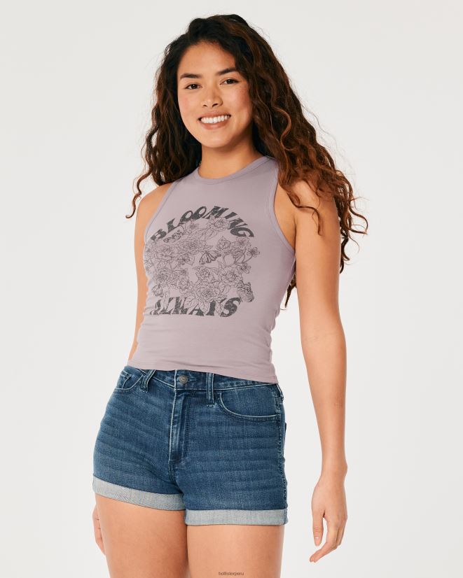 educación física Hollister camiseta sin mangas con cuello alto y estampado Blooming Always gris púrpura 086N62138 mujer tapas