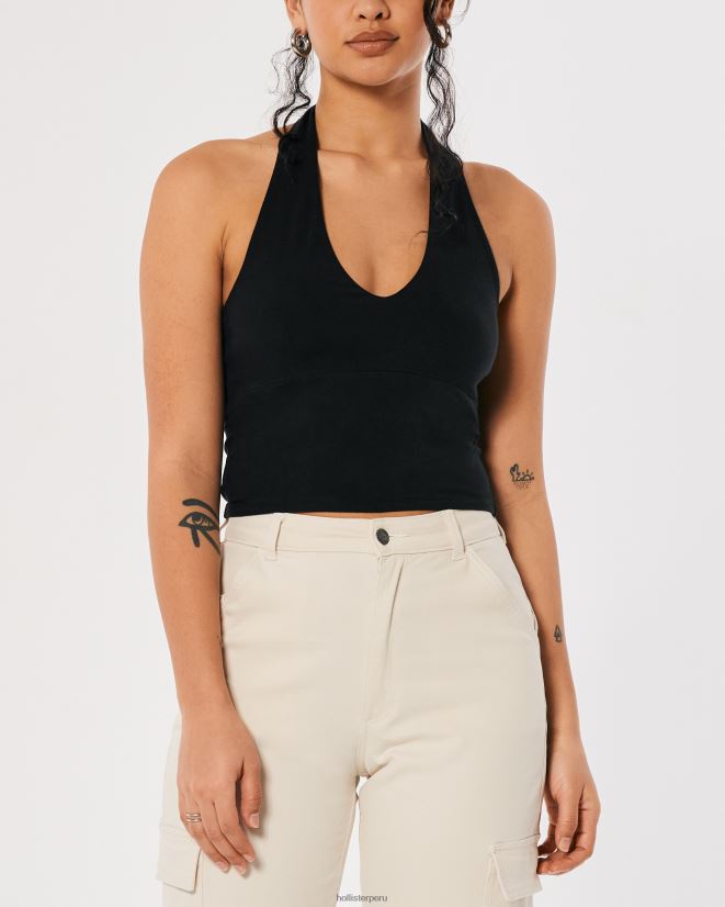 educación física Hollister camiseta sin mangas con cuello en V negro 086N62129 mujer tapas