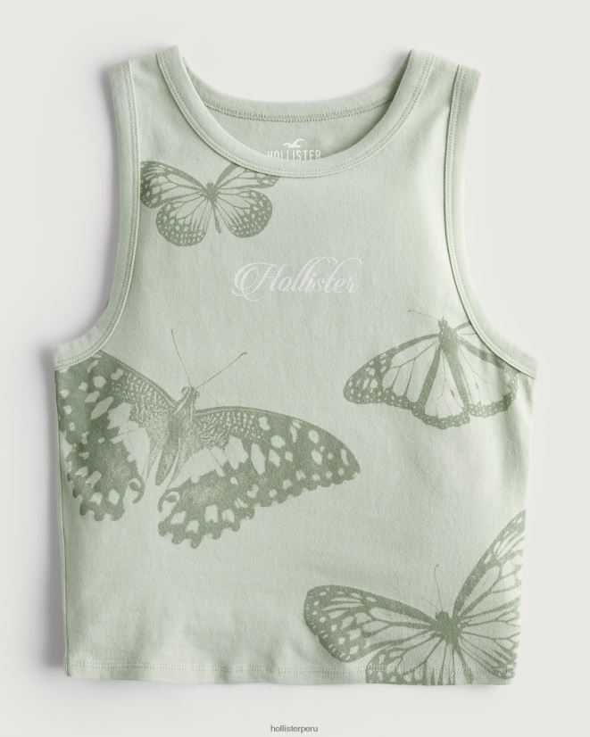 educación física Hollister camiseta sin mangas con estampado de mariposa y cuello alto verde claro 086N62254 mujer tapas