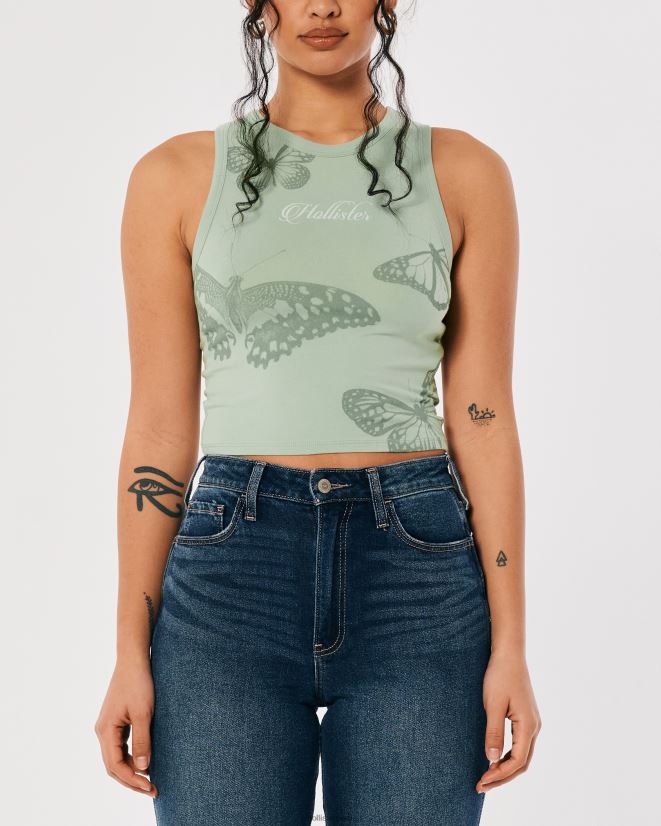 educación física Hollister camiseta sin mangas con estampado de mariposa y cuello alto verde claro 086N62254 mujer tapas