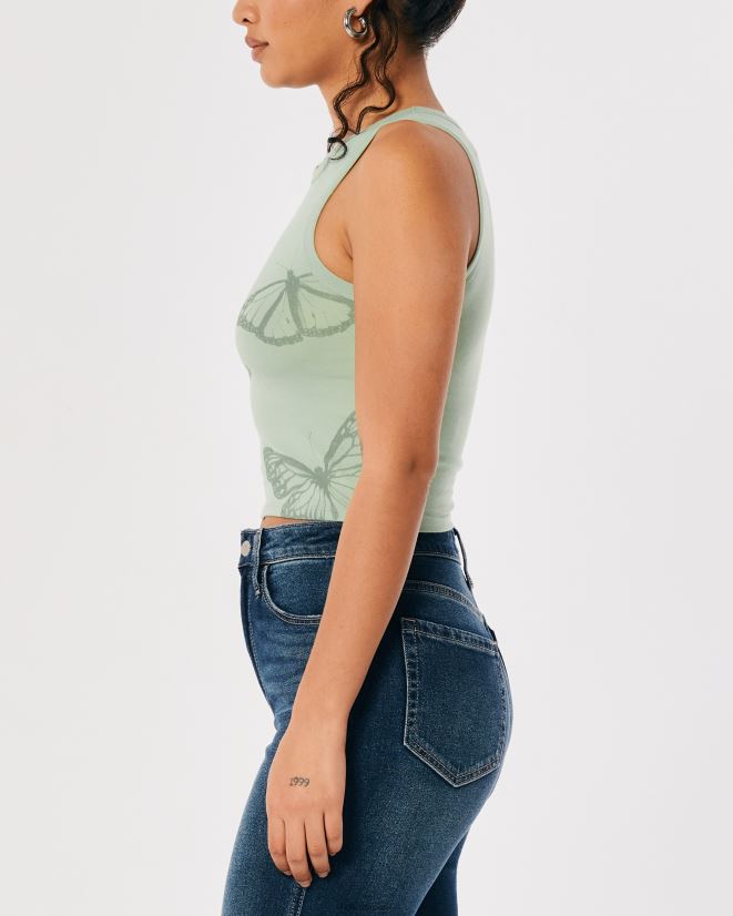 educación física Hollister camiseta sin mangas con estampado de mariposa y cuello alto verde claro 086N62254 mujer tapas