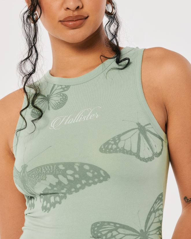 educación física Hollister camiseta sin mangas con estampado de mariposa y cuello alto verde claro 086N62254 mujer tapas