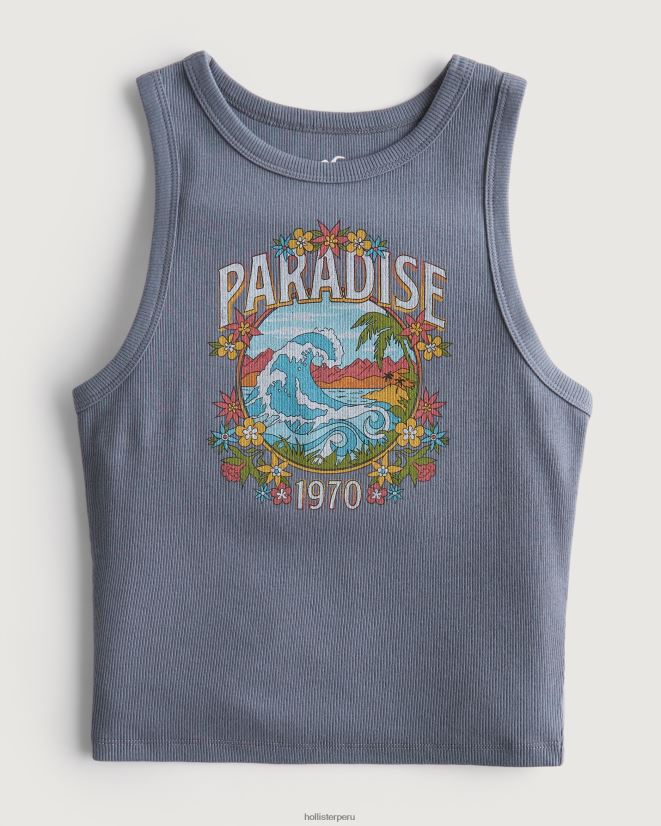 educación física Hollister camiseta sin mangas con gráfico Paradise de canalé y cuello alto azul 086N62265 mujer tapas