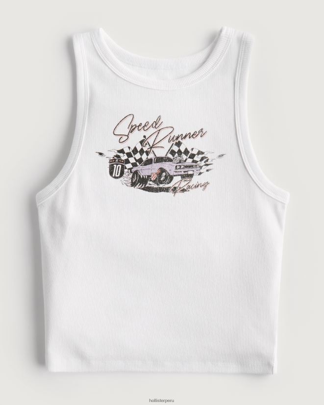 educación física Hollister camiseta sin mangas con gráfico de coche de carreras acanalado y cuello alto blanco 086N62278 mujer tapas