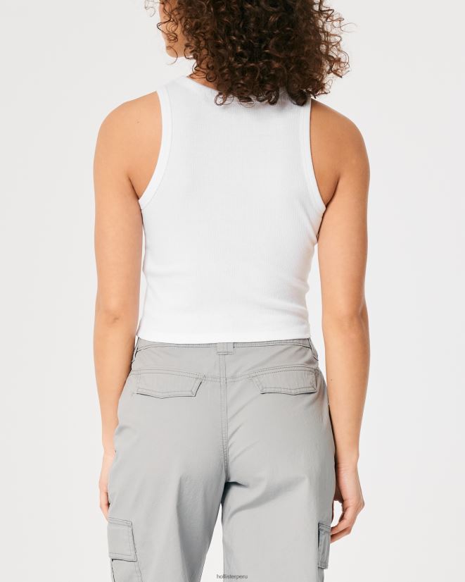 educación física Hollister camiseta sin mangas con gráfico de coche de carreras acanalado y cuello alto blanco 086N62278 mujer tapas