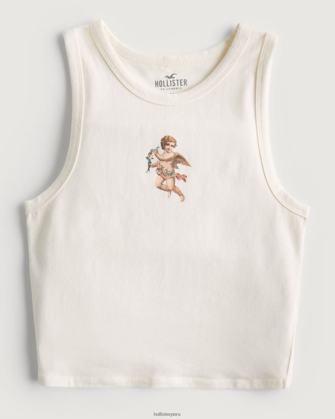 educación física Hollister camiseta sin mangas con gráfico de ángel y cuello alto crema 086N62260 mujer tapas
