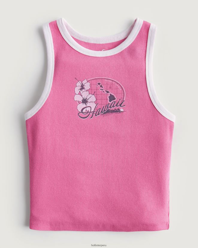 educación física Hollister camiseta sin mangas con gráfico hawaii de canalé y cuello alto rosa 086N62291 mujer tapas