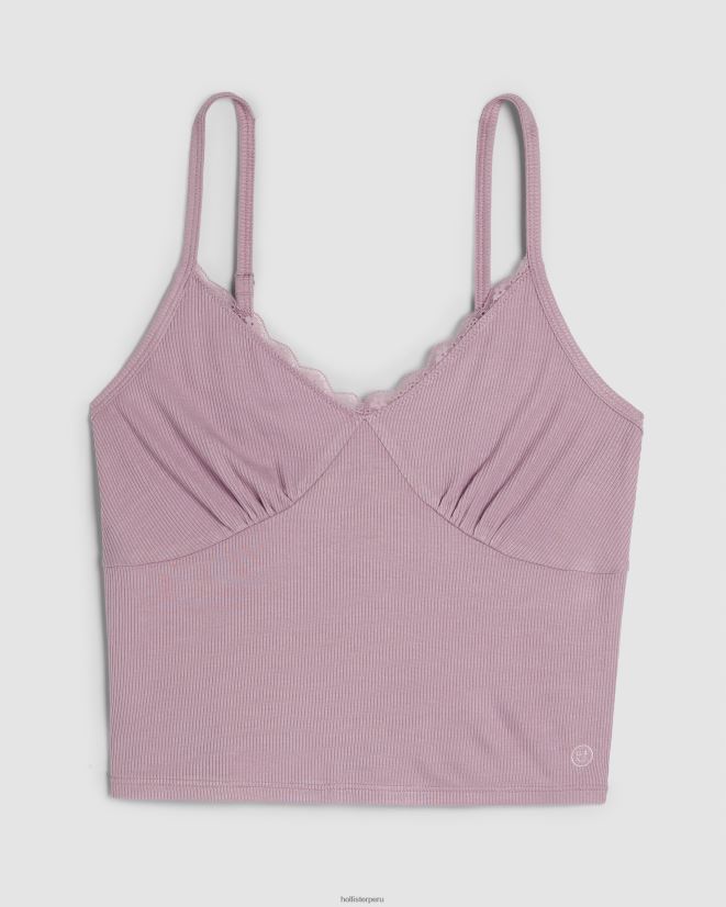 educación física Hollister camiseta sin mangas con ribete de encaje acanalado Gilly Hicks Rosa claro 086N62277 mujer tapas