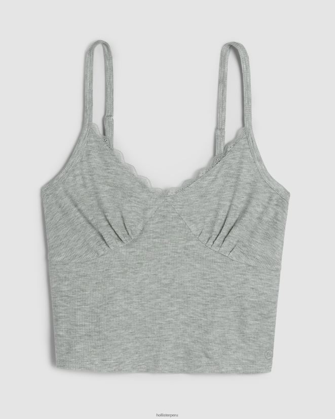 educación física Hollister camiseta sin mangas con ribete de encaje acanalado Gilly Hicks gris claro 086N62442 mujer fondos