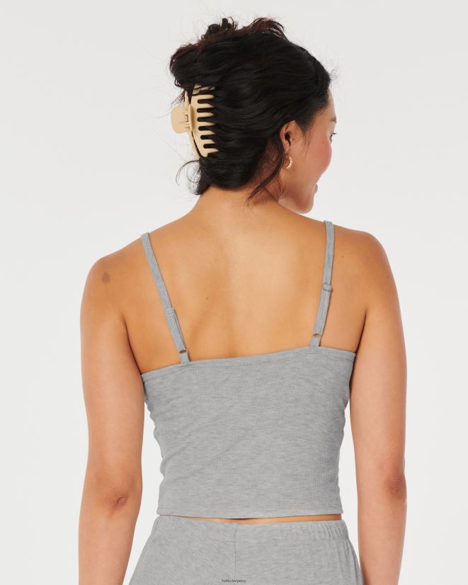 educación física Hollister camiseta sin mangas con ribete de encaje acanalado Gilly Hicks gris claro 086N62442 mujer fondos