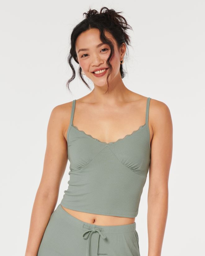 educación física Hollister camiseta sin mangas con ribete de encaje acanalado Gilly Hicks verde claro 086N62101 mujer fondos