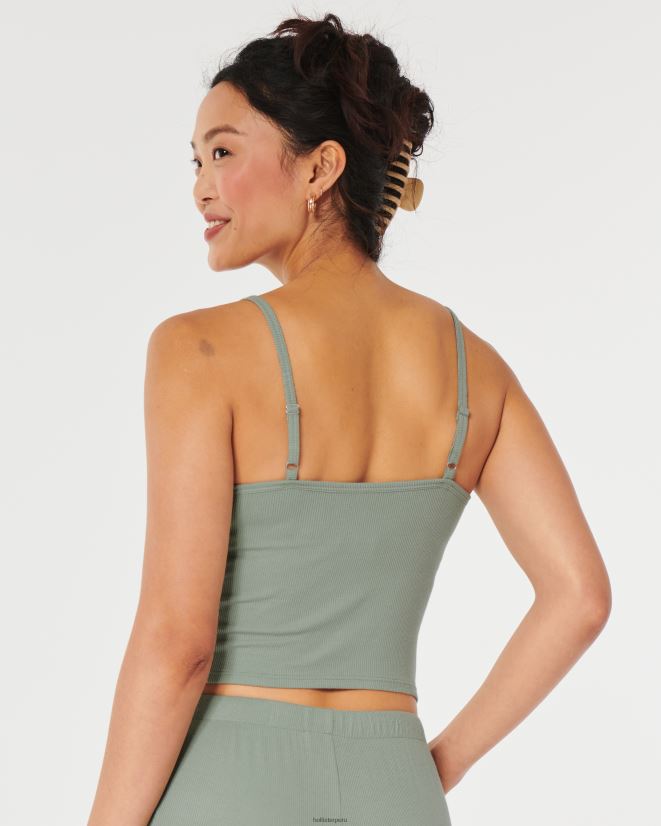 educación física Hollister camiseta sin mangas con ribete de encaje acanalado Gilly Hicks verde claro 086N62101 mujer fondos