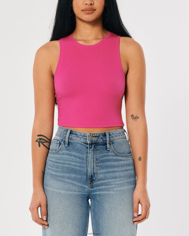 educación física Hollister camiseta sin mangas de canalé con cuello alto Rosa oscuro 086N6292 mujer tapas