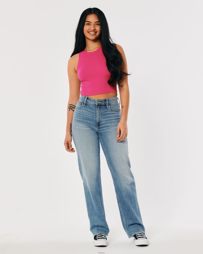 educación física Hollister camiseta sin mangas de canalé con cuello alto Rosa oscuro 086N6292 mujer tapas