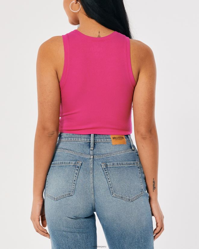 educación física Hollister camiseta sin mangas de canalé con cuello alto Rosa oscuro 086N6292 mujer tapas