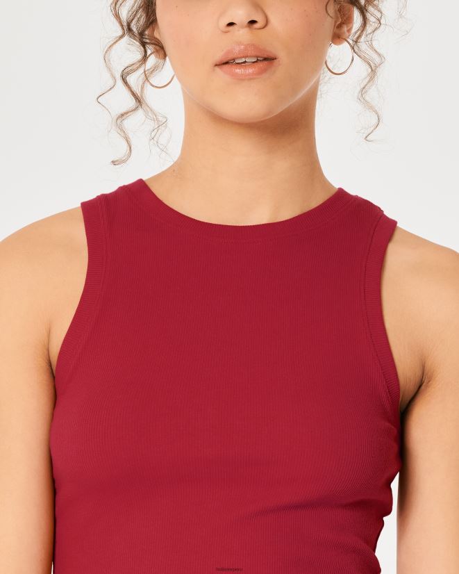 educación física Hollister camiseta sin mangas de canalé con cuello alto acanalado rojo 086N62192 mujer tapas