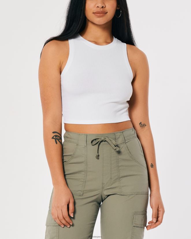 educación física Hollister camiseta sin mangas de canalé con cuello alto blanco 086N6217 mujer tapas