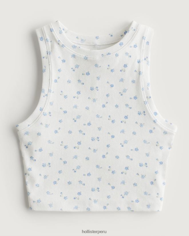 educación física Hollister camiseta sin mangas de canalé con cuello alto blanco con flores azules 086N62237 mujer tapas