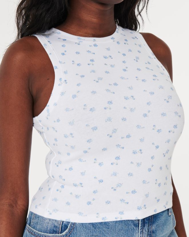 educación física Hollister camiseta sin mangas de canalé con cuello alto blanco con flores azules 086N62237 mujer tapas