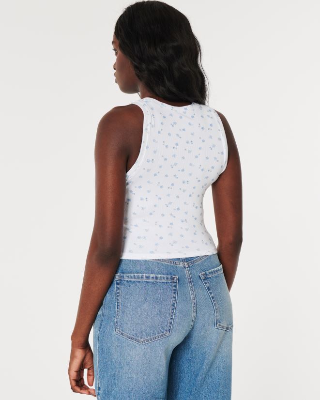 educación física Hollister camiseta sin mangas de canalé con cuello alto blanco con flores azules 086N62237 mujer tapas