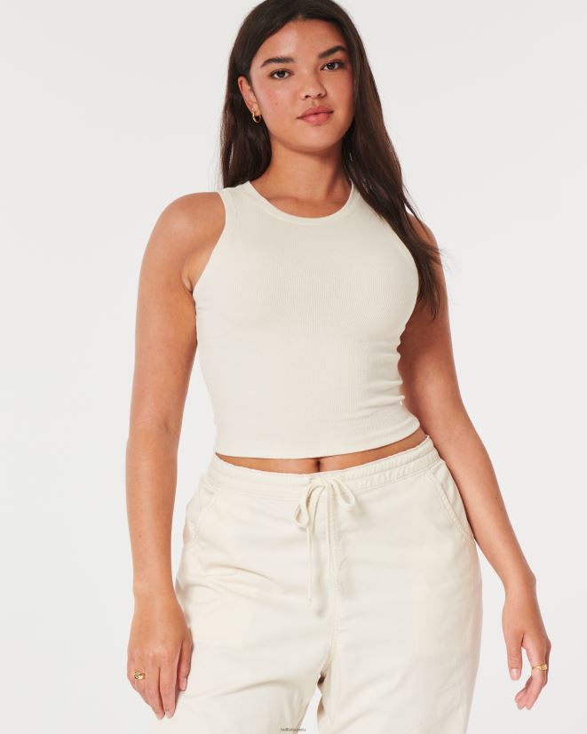 educación física Hollister camiseta sin mangas de canalé con cuello alto crema 086N6243 mujer tapas
