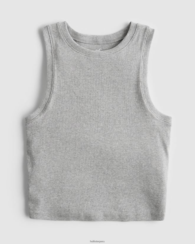 educación física Hollister camiseta sin mangas de canalé con cuello alto cuero gris 086N6291 mujer tapas