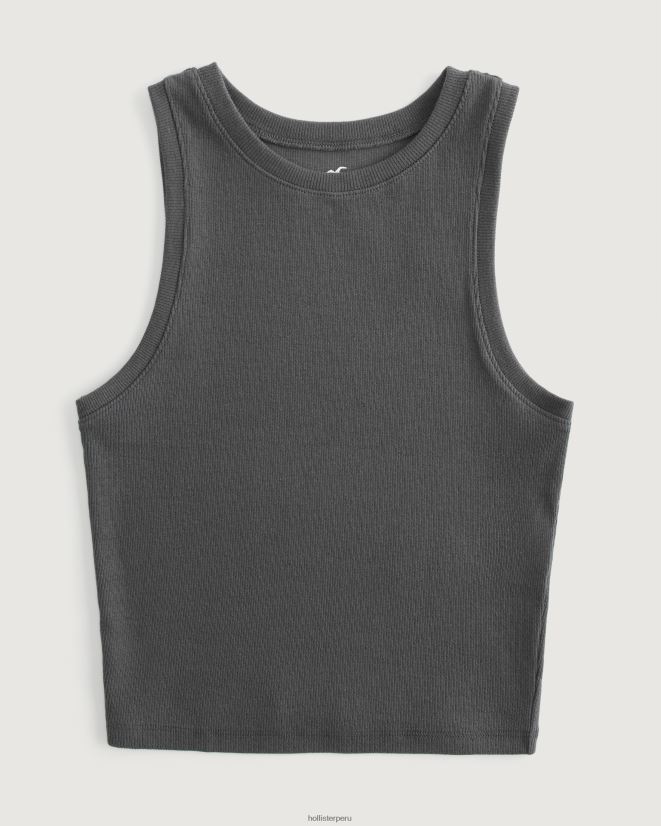 educación física Hollister camiseta sin mangas de canalé con cuello alto gris oscuro 086N6233 mujer tapas