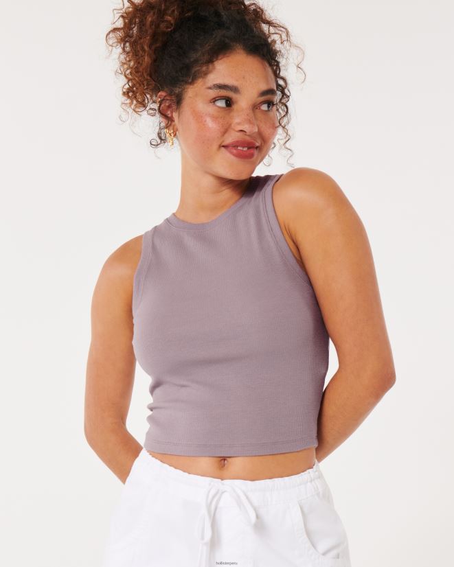educación física Hollister camiseta sin mangas de canalé con cuello alto gris púrpura 086N6250 mujer tapas