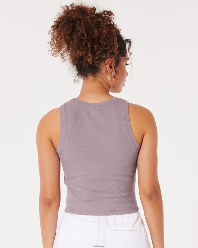 educación física Hollister camiseta sin mangas de canalé con cuello alto gris púrpura 086N6250 mujer tapas