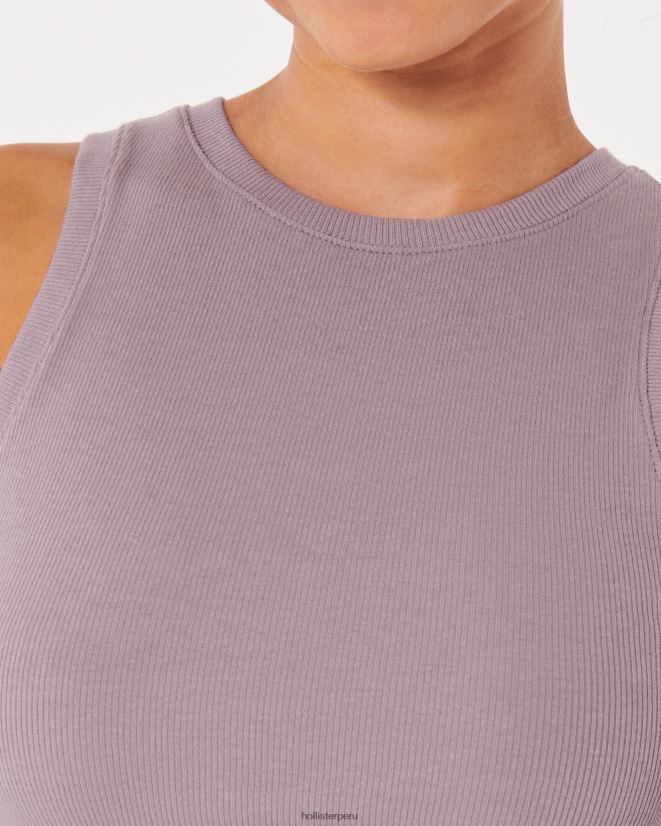 educación física Hollister camiseta sin mangas de canalé con cuello alto gris púrpura 086N6250 mujer tapas