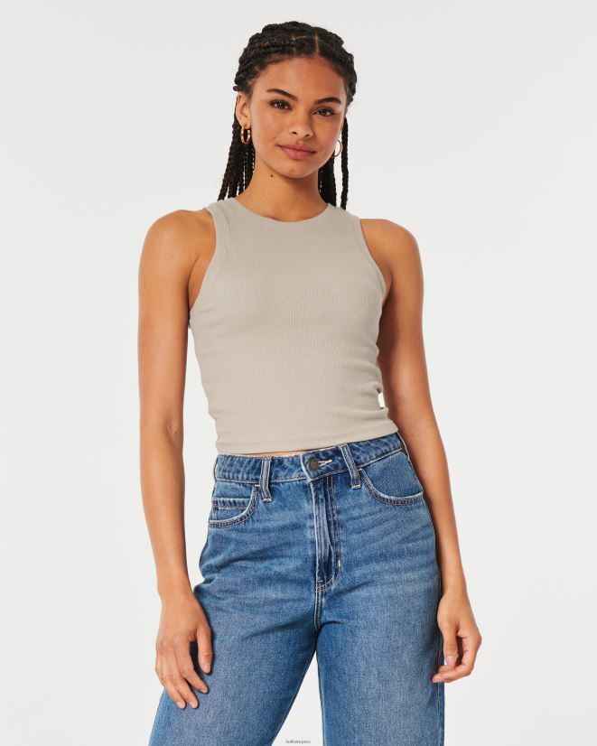 educación física Hollister camiseta sin mangas de canalé con cuello alto gris pardo 086N6255 mujer tapas