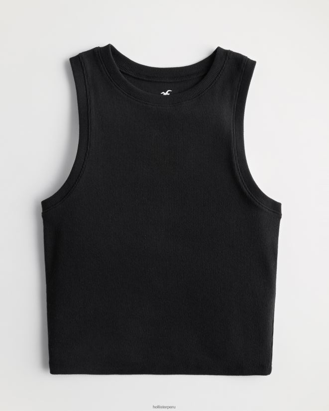 educación física Hollister camiseta sin mangas de canalé con cuello alto negro 086N6216 mujer tapas