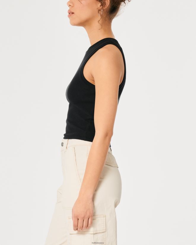 educación física Hollister camiseta sin mangas de canalé con cuello alto negro 086N6216 mujer tapas