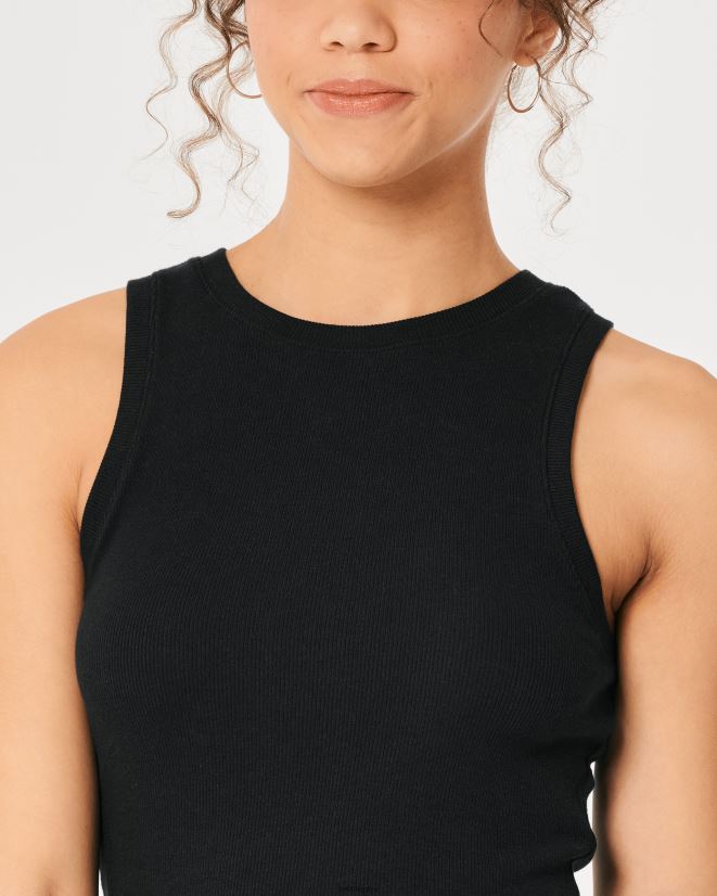educación física Hollister camiseta sin mangas de canalé con cuello alto negro 086N6216 mujer tapas