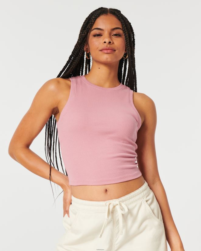 educación física Hollister camiseta sin mangas de canalé con cuello alto rosa 086N6235 mujer tapas