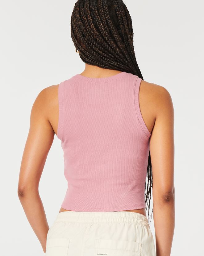 educación física Hollister camiseta sin mangas de canalé con cuello alto rosa 086N6235 mujer tapas