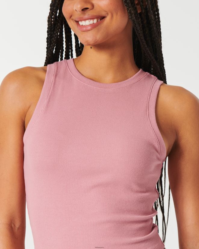 educación física Hollister camiseta sin mangas de canalé con cuello alto rosa 086N6235 mujer tapas