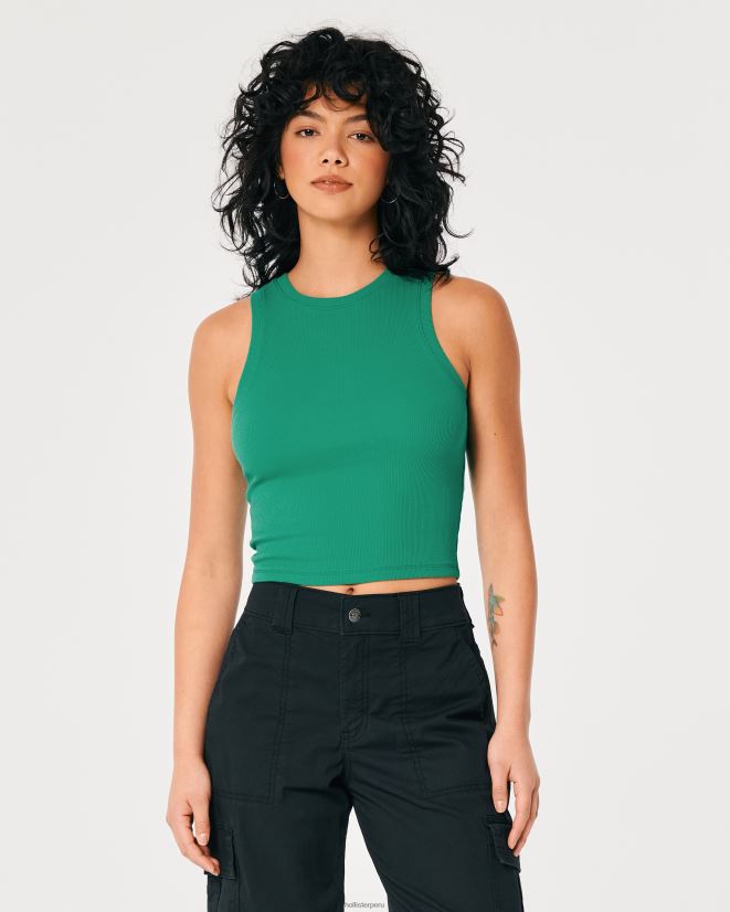 educación física Hollister camiseta sin mangas de canalé con cuello alto verde 086N62395 mujer tapas